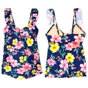 Isabel Maternity x Ingrid Navy Floral Peephole Tankini Top LARGE